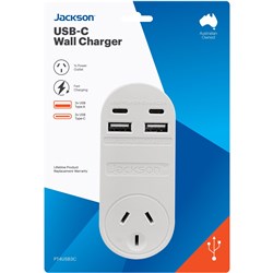 Jackson Fast Charge Adaptor w/ 1 x Power Socket. 2 x USB-A. 2 x USB-C Outlets