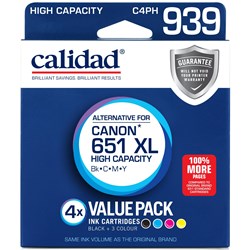 Calidad High Yield Alternative Ink Cartridge for Canon CLI-651XL (4-Pack/BCMY)