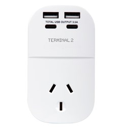 Terminal 2 Outbound Travel Adaptor with 4 USB Ports for America. Canada. Japan & More
