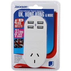 Jackson International Travel Adaptor for UK. Hong Kong. Singapore and More