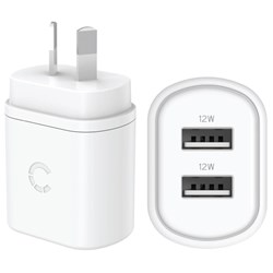 Cygnett PowerPlus 12W Dual Port Wall Charger (White)