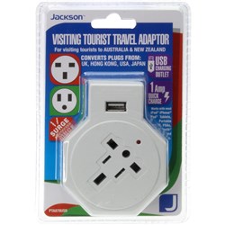 Jackson Incoming Travel Adaptor with USB Charging (USA. UK. Japan & Europe)