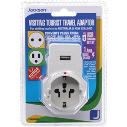 Jackson Incoming Travel Adaptor with USB Charging (Europe. USA & Asia)